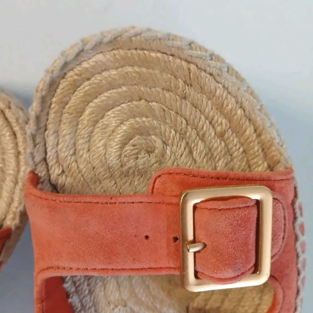 Tory Burch Selby Espadrille Slides Orange Double Buckle Sandals Women’s 6